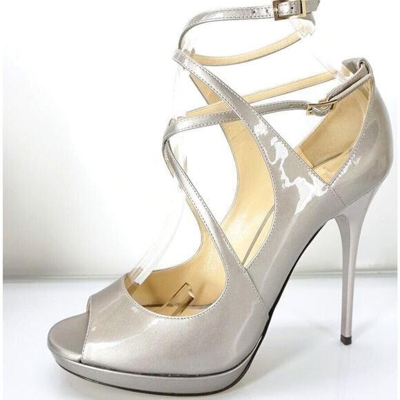 Jimmy Choo Metallic Patent Atlas Platform Strappy Sandals - Picture 3 of 10